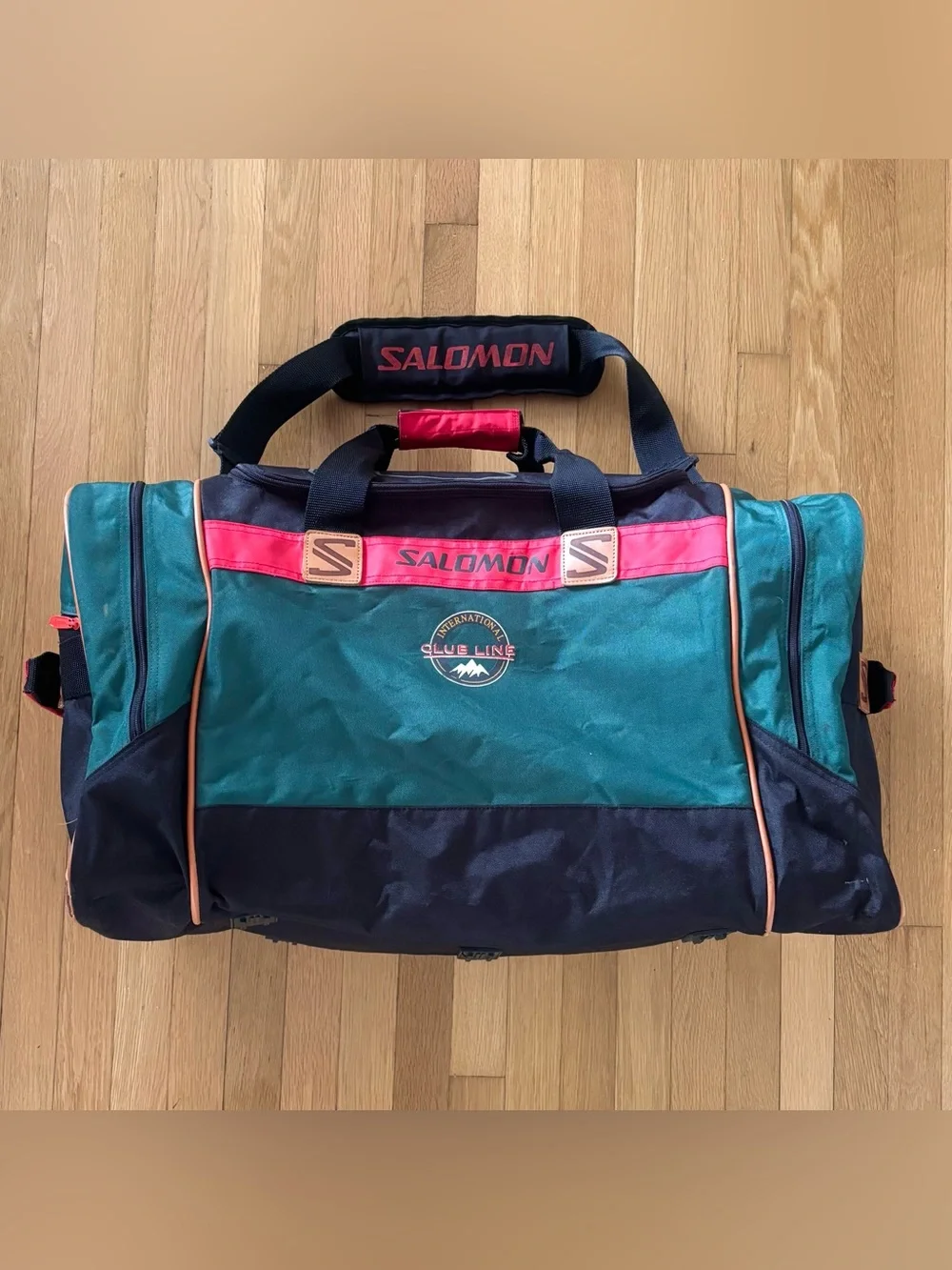 Vintage 90s Salomon Duffle Bag Green Black Club Line Streetwear Luggage
